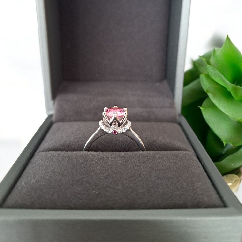 1 Carat Moissanite Contrast 925 Sterling Silver Ring In Pink Stone Color